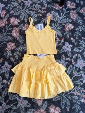 NWT Katie J NYC Tween girls set top L skirt M yellow